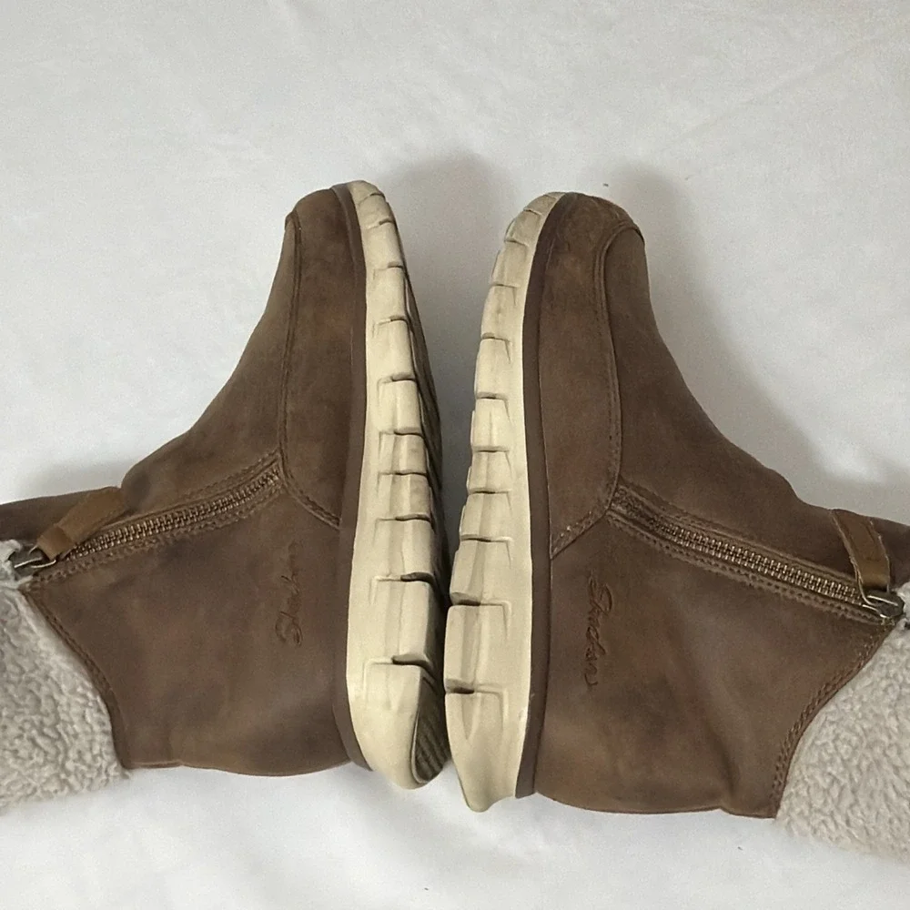 Skechers Winter Snow Boots Womens 9 Synergy‎ Collab Brown Zip Faux Fur 44779 Fit